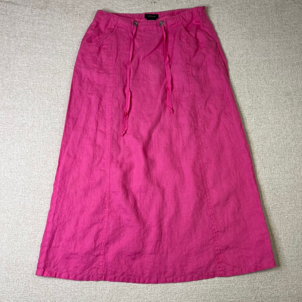 Willi Smith 100% Linen Maxi Skirt Hot Pink Size 10 A-Line Side Zip Boho Lagen
